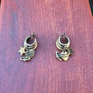 Y2k Gold Tone Planet Heart Star Earrings